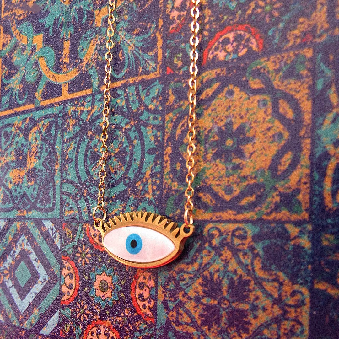 گردنبند چشم نظر زنانه شیک – یلدا بازار گردنبند چشم نظر زنانه با پلاک طرح طلا – یلدا بازار