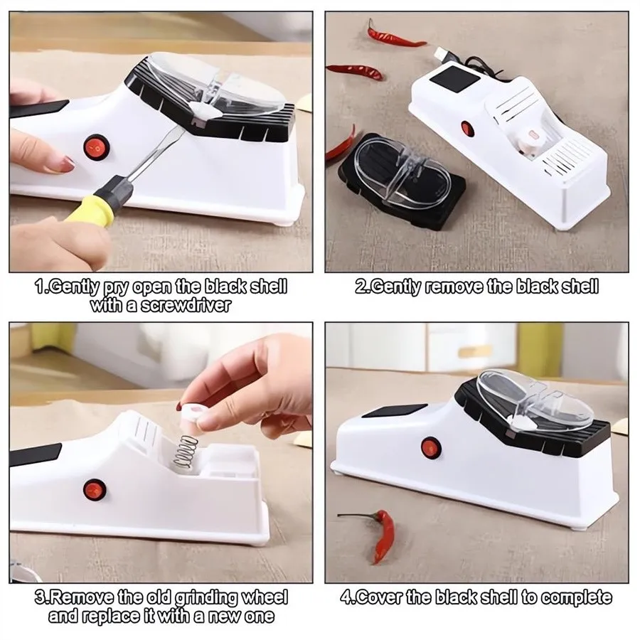 نمای دقیق از تیغههای تیزکن دستگاه برقی چند کاره – یلدا بازار چاقو تیزکن برقی چند کاره – نمای نزدیک تیغه تیزکن – یلدا بازار