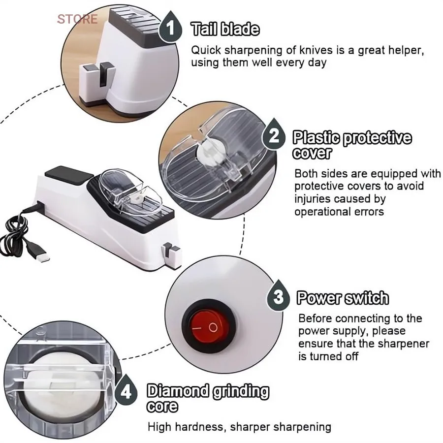 چاقو تیزکن برقی – زاویه کناری با پورت تغذیه و طراحی بدنه مستحکم نمای پشت چاقو تیزکن برقی چند کاره با جزئیات بدنه – یلدا بازار